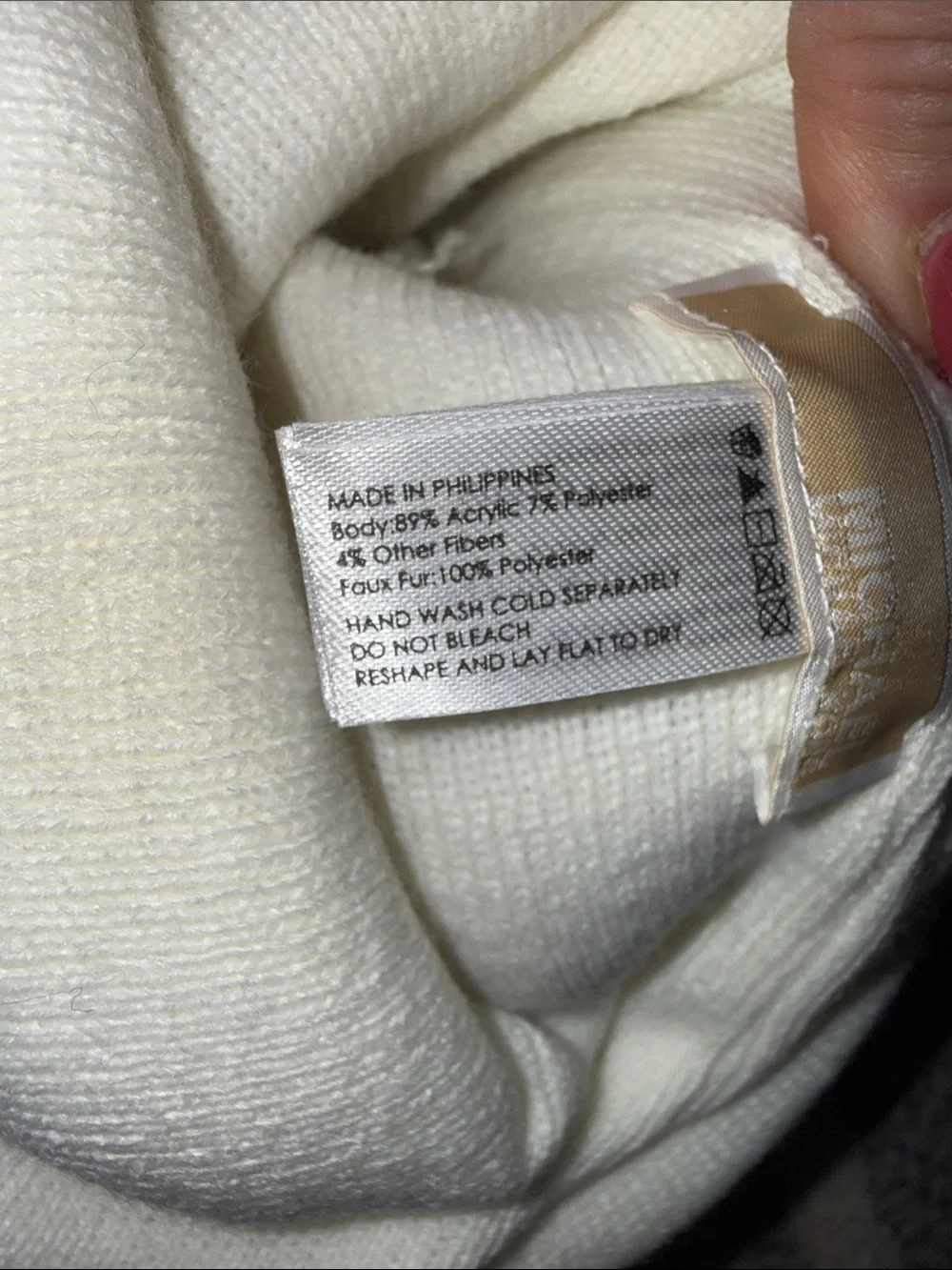 Michael Kors Diamond Cable Pom Beanie Cream Gold NWT
